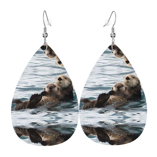 Otter Druck Leder Ohrringe für Frauen - baumelnde Tropfenohrringe, perfekt für Partys und Kostümzubehör, Einheitsgröße, Leder, kein Edelstein von JaoXer