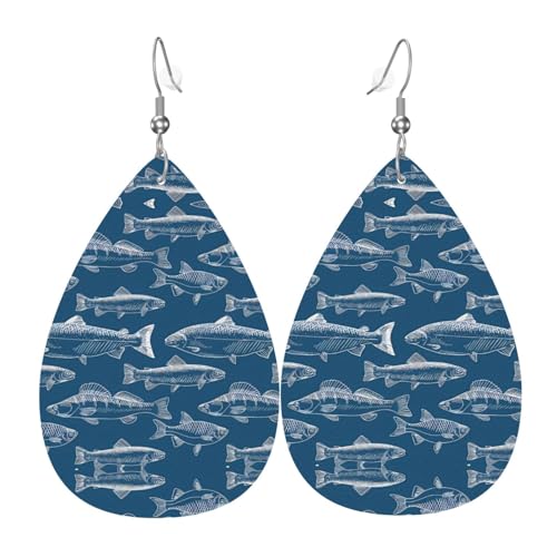 Ozeanfische Druck Leder Ohrringe für Frauen - baumelnde Tropfenohrringe, perfekt für Partys und Kostümzubehör, Einheitsgröße, Leder, kein Edelstein von JaoXer