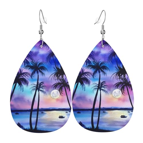 Palmenmuster Druck Leder Ohrringe für Frauen - baumelnde Tropfenohrringe, perfekt für Partys und Kostümzubehör, Einheitsgröße, Leder, kein Edelstein Palmenmuster Druck Leder Ohrringe für Frauen - baumelnde Tropfenohrringe, perfekt für Partys und Kostümzubehör, Einheitsgröße, Leder, kein Edelstein von JaoXer