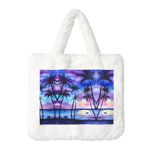 Palmenmuster Plüsch Handtasche - Damen für Herbst und Winter - Ideal für Schlüssel, Lippenstift und mehr - Perfektes Geschenk von JaoXer