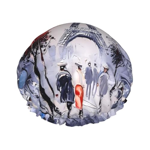 Paris City Tree Eiffelturm Kunstdruck Duschhaube - Wiederverwendbar, Doppellagig, mit Gummiband - Perfekt für Zuhause, Spa, Hotel und Reisen von JaoXer