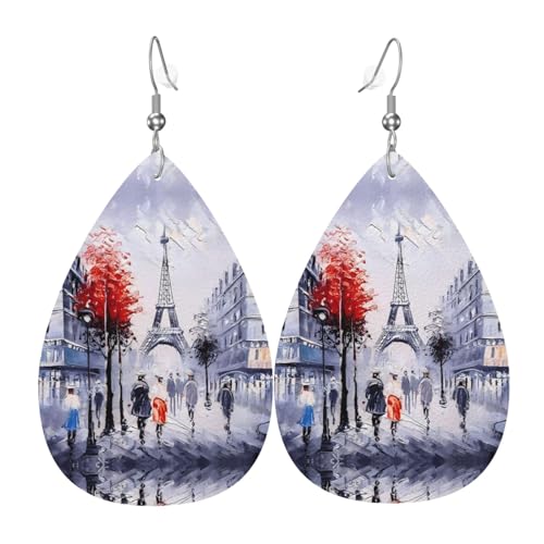Paris City Tree Eiffelturm Kunstdruck Leder Ohrringe für Frauen - baumelnde Tropfenohrringe, perfekt für Partys und Kostümzubehör, Einheitsgröße, Leder, kein Edelstein Paris City Tree Eiffelturm Kunstdruck Leder Ohrringe für Frauen - baumelnde Tropfenohrringe, perfekt für Partys und Kostümzubehör, Einheitsgröße, Leder, kein Edelstein von JaoXer