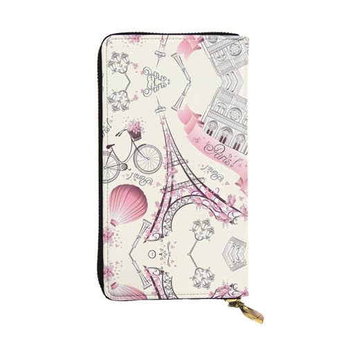 Paris Eiffelturm Blumendruck Leder Lange Clutch Geldbörse für Frauen - Mode mit mehreren Kartenfächern, Münzfach von JaoXer