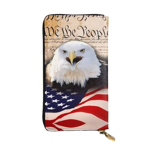 Patriotischer Weißkopfseeadler mit amerikanischer Flagge Druck Leder lange Clutch Geldbörse für Frauen - Mode mit mehreren Kartenfächern, Münzfach, Schwarz, Einheitsgröße von JaoXer