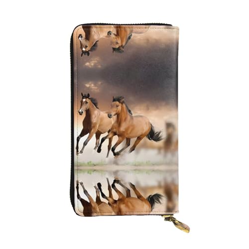 Pferde Druck Leder Lange Clutch Geldbörse für Frauen - Mode mit mehreren Kartenfächern, Münzfach, Schwarz, Einheitsgröße von JaoXer