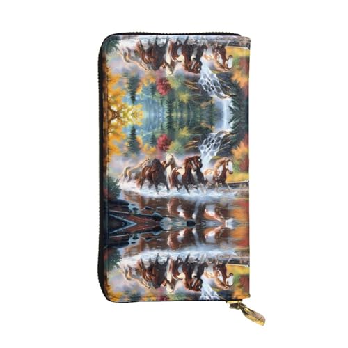 Pferde Druck Leder Lange Clutch Geldbörse für Frauen - Mode mit mehreren Kartenfächern, Münzfach, Schwarz, Einheitsgröße Pferde Druck Leder Lange Clutch Geldbörse für Frauen - Mode mit mehreren Kartenfächern, Münzfach, Schwarz, Einheitsgröße von JaoXer