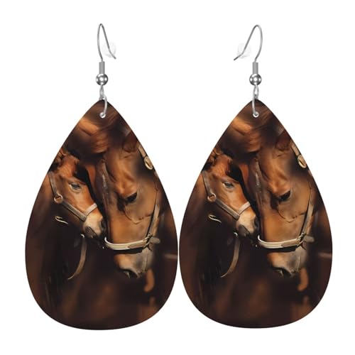 Pferde-Druck Leder Ohrringe für Frauen - baumelnde Tropfenohrringe, perfekt für Partys und Kostümzubehör, Einheitsgröße, Leder, kein Edelstein von JaoXer