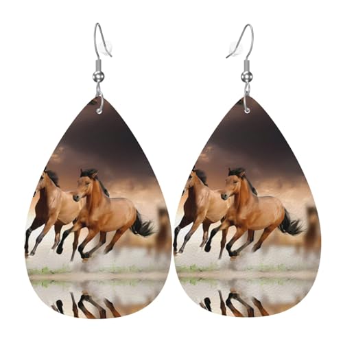 Pferde Druck Leder Ohrringe für Frauen - baumelnde Tropfenohrringe, perfekt für Partys und Kostümzubehör, Einheitsgröße, Leder, kein Edelstein von JaoXer