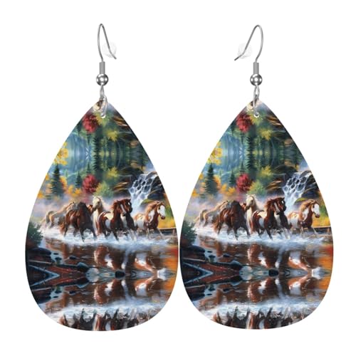 Pferde Druck Leder Ohrringe für Frauen - baumelnde Tropfenohrringe, perfekt für Partys und Kostümzubehör, Einheitsgröße, Leder, kein Edelstein von JaoXer