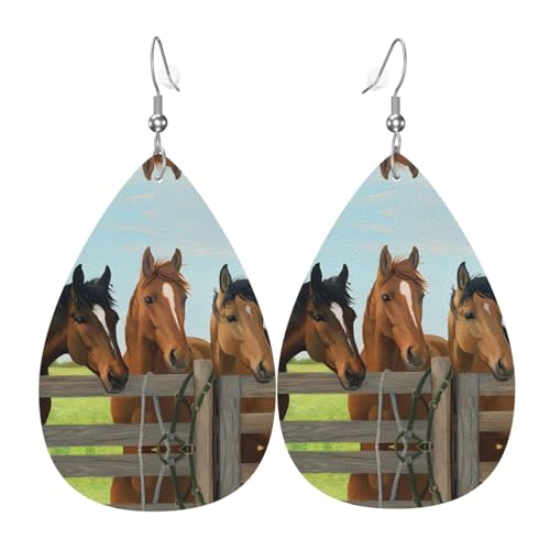 Pferde-Druck Leder Ohrringe für Frauen - baumelnde Tropfenohrringe, perfekt für Partys und Kostümzubehör, Einheitsgröße, Leder, kein Edelstein von JaoXer