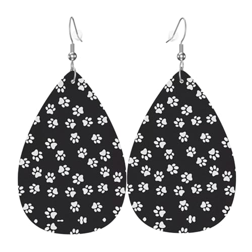 Pfotenabdruck Leder Ohrringe für Frauen - baumelnde Tropfenohrringe, perfekt für Partys und Kostümzubehör, Einheitsgröße, Leder, kein Edelstein von JaoXer