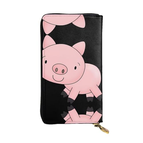 Piggy Print Leder Lange Clutch Geldbörse für Frauen - Mode mit mehreren Kartenfächern, Münzfach, Schwarz, Einheitsgröße von JaoXer