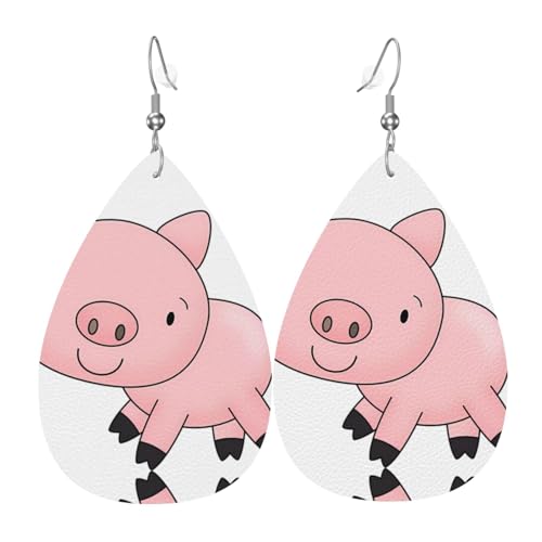 Piggy Print Leder Ohrringe für Frauen - baumelnde Tropfenohrringe, perfekt für Partys und Kostümzubehör, Einheitsgröße, Leder, kein Edelstein von JaoXer