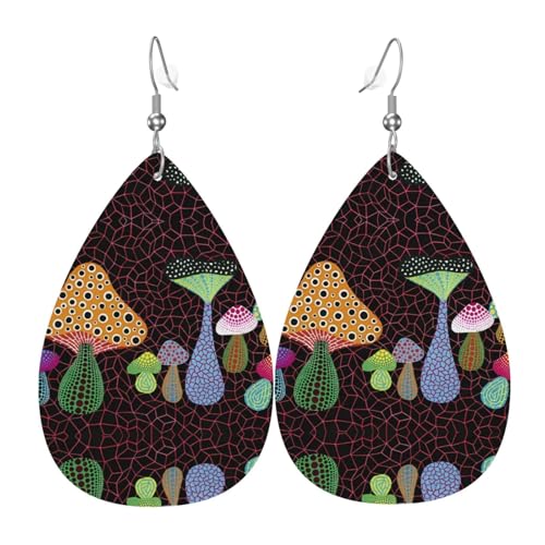 Pilzdruck Leder Ohrringe für Frauen - baumelnde Tropfenohrringe, perfekt für Partys und Kostümzubehör, Einheitsgröße, Leder, kein Edelstein von JaoXer