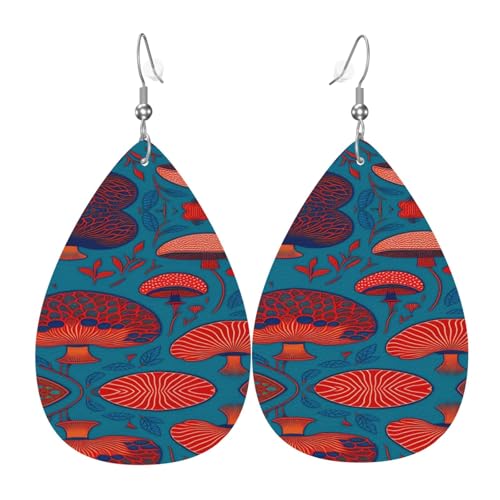 Pilze und Blätter Druck Leder Ohrringe für Frauen - baumelnde Tropfenohrringe, perfekt für Partys und Kostümzubehör, Einheitsgröße, Leder, kein Edelstein von JaoXer