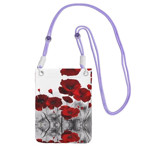 Purple Carry Crossbody Geldbörse - Roter Mohnblumendruck Riemen Handytasche Perfekt zum Einkaufen und Outdoor-Aktivitäten Purple Carry Crossbody Geldbörse - Roter Mohnblumendruck Riemen Handytasche Perfekt zum Einkaufen und Outdoor-Aktivitäten von JaoXer