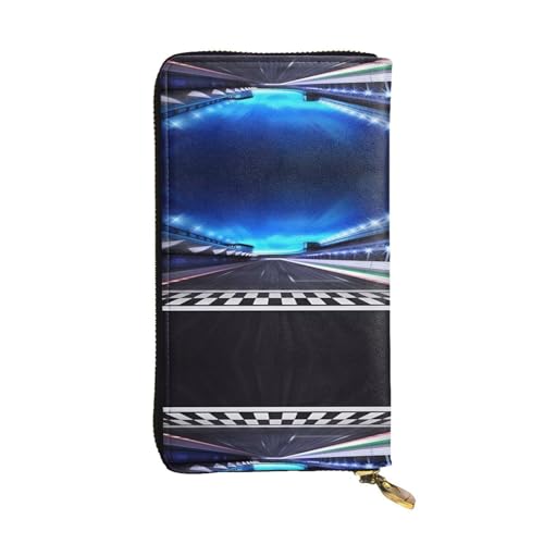 Race Track Print Leder Lange Clutch Geldbörse für Damen - Mode mit mehreren Kartenfächern, Münzfach, Schwarz, Einheitsgröße von JaoXer