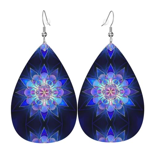 Rechteckige Mandala Druck Leder Ohrringe für Frauen - baumelnde Tropfenohrringe, perfekt für Partys und Kostümzubehör, Einheitsgröße, Leder, kein Edelstein von JaoXer