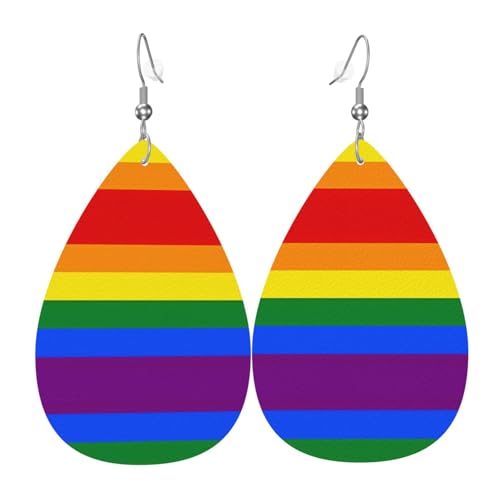 Regenbogen Druck Leder Ohrringe für Frauen - baumelnde Tropfenohrringe, perfekt für Partys und Kostümzubehör, Einheitsgröße, Leder, kein Edelstein von JaoXer