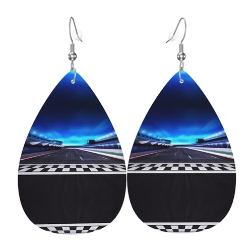 Rennbahn Druck Leder Ohrringe für Frauen - baumelnde Tropfenohrringe, perfekt für Partys und Kostümzubehör, Einheitsgröße, Leder, kein Edelstein von JaoXer