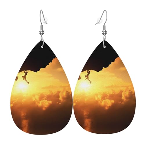 Rock Climbing Sport Print Leder Ohrringe für Frauen - baumelnde Tropfenohrringe, perfekt für Partys und Kostümzubehör, Einheitsgröße, Leder, kein Edelstein von JaoXer