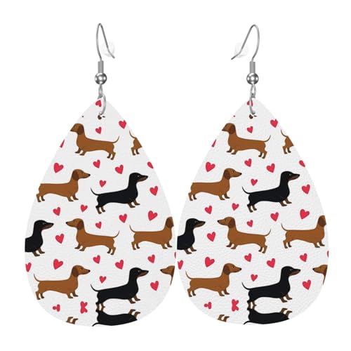 Romantische Dackel Druck Leder Ohrringe für Frauen - baumelnde Tropfenohrringe, perfekt für Partys und Kostümzubehör, Einheitsgröße, Leder, kein Edelstein von JaoXer