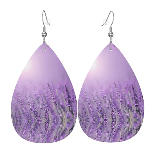 Romantische lila Lavendel Druck Leder Ohrringe für Frauen - baumelnde Tropfenohrringe, perfekt für Partys und Kostümzubehör, Einheitsgröße, Leder, kein Edelstein Romantische lila Lavendel Druck Leder Ohrringe für Frauen - baumelnde Tropfenohrringe, perfekt für Partys und Kostümzubehör, Einheitsgröße, Leder, kein Edelstein von JaoXer