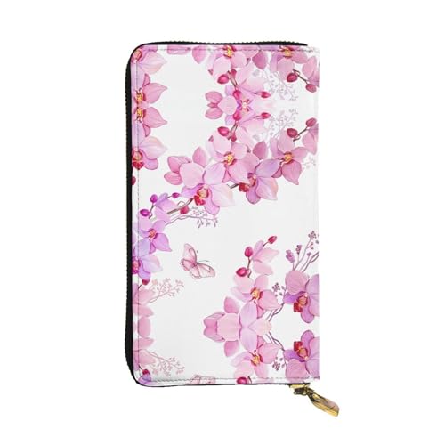 Rosa Blumen und Schmetterling Druck Leder Lange Clutch Geldbörse für Frauen - Mode mit mehreren Kartenfächern, Münzfach, Schwarz, Einheitsgröße Rosa Blumen und Schmetterling Druck Leder Lange Clutch Geldbörse für Frauen - Mode mit mehreren Kartenfächern, Münzfach, Schwarz, Einheitsgröße von JaoXer