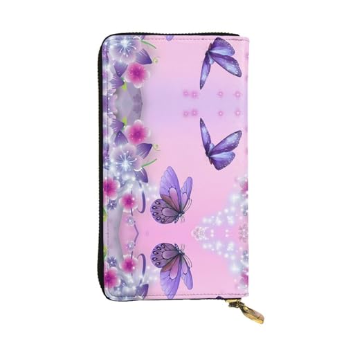 Rosa Schmetterling Druck Leder Lange Clutch Geldbörse für Frauen - Mode mit mehreren Kartenfächern, Münzfach, Schwarz, Einheitsgröße Rosa Schmetterling Druck Leder Lange Clutch Geldbörse für Frauen - Mode mit mehreren Kartenfächern, Münzfach, Schwarz, Einheitsgröße von JaoXer