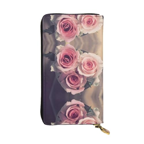 Rose Flower Print Leder Lange Clutch Geldbörse für Frauen - Mode mit mehreren Kartenfächern, Münzfach, Schwarz, Einheitsgröße von JaoXer