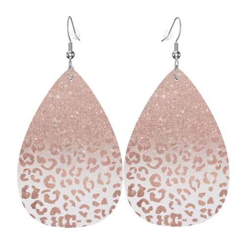 Roségold Glitzer Druck Leder Ohrringe für Frauen - baumelnde Tropfenohrringe, perfekt für Partys und Kostümzubehör, Einheitsgröße, Leder, kein Edelstein von JaoXer