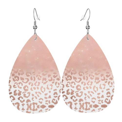 Roségold Glitzer Druck Leder Ohrringe für Frauen - baumelnde Tropfenohrringe, perfekt für Partys und Kostümzubehör, Einheitsgröße, Leder, kein Edelstein von JaoXer