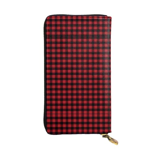 Rot Schwarz Büffel Karo Plaid Muster Druck Leder Lange Clutch Geldbörse für Frauen - Mode mit mehreren Kartenfächern, Münzfach, Schwarz, Einheitsgröße Rot Schwarz Büffel Karo Plaid Muster Druck Leder Lange Clutch Geldbörse für Frauen - Mode mit mehreren Kartenfächern, Münzfach, Schwarz, Einheitsgröße von JaoXer