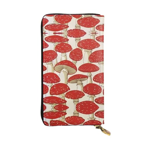 Rot Weiß Pilz Druck Leder Lange Clutch Geldbörse für Frauen - Mode mit mehreren Kartenfächern, Münzfach, Schwarz, Einheitsgröße Rot Weiß Pilz Druck Leder Lange Clutch Geldbörse für Frauen - Mode mit mehreren Kartenfächern, Münzfach, Schwarz, Einheitsgröße von JaoXer