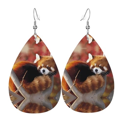 Roter Panda-Druck Leder-Ohrringe für Frauen - baumelnde Tropfenohrringe, perfekt für Partys und Kostümzubehör, Einheitsgröße, Leder, kein Edelstein Roter Panda-Druck Leder-Ohrringe für Frauen - baumelnde Tropfenohrringe, perfekt für Partys und Kostümzubehör, Einheitsgröße, Leder, kein Edelstein von JaoXer