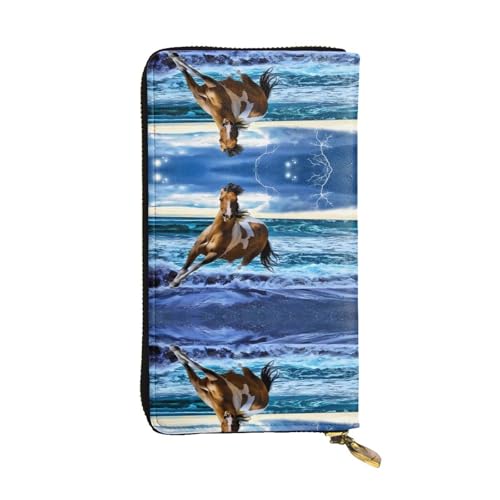 Running Horse Print Leder Lange Clutch Geldbörse für Frauen - Mode mit mehreren Kartenfächern, Münzfach, Schwarz, Einheitsgröße Running Horse Print Leder Lange Clutch Geldbörse für Frauen - Mode mit mehreren Kartenfächern, Münzfach, Schwarz, Einheitsgröße von JaoXer