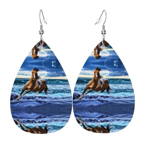 Running Horse Print Leder Ohrringe für Frauen - baumelnde Tropfenohrringe, perfekt für Partys und Kostümzubehör, Einheitsgröße, Leder, kein Edelstein von JaoXer