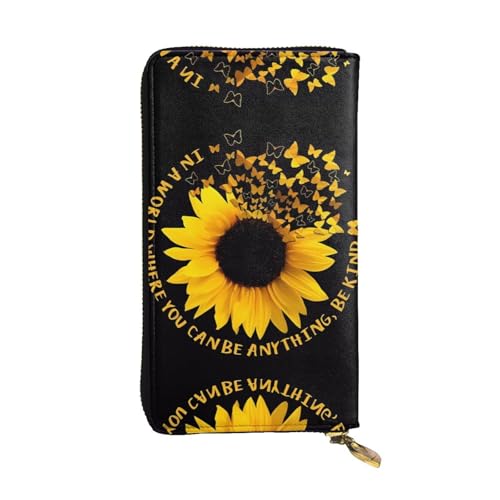 Schmetterling und Sonnenblume Druck Leder Lange Clutch Geldbörse für Frauen - Mode mit mehreren Kartenfächern, Münzfach, Schwarz, Einheitsgröße Schmetterling und Sonnenblume Druck Leder Lange Clutch Geldbörse für Frauen - Mode mit mehreren Kartenfächern, Münzfach, Schwarz, Einheitsgröße von JaoXer