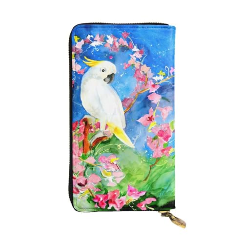 Schöne Kakadu Vogel Blumen Druck Leder Lange Clutch Geldbörse für Frauen - Mode mit mehreren Kartenfächern, Münzfach, Schwarz, Einheitsgröße Schöne Kakadu Vogel Blumen Druck Leder Lange Clutch Geldbörse für Frauen - Mode mit mehreren Kartenfächern, Münzfach, Schwarz, Einheitsgröße von JaoXer