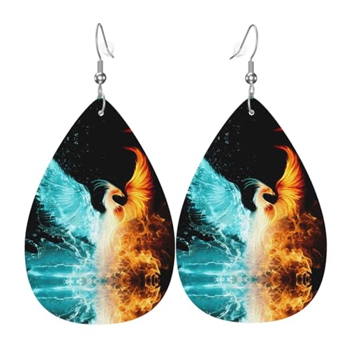 Schöne Phönix Druck Leder Ohrringe für Frauen - baumelnde Tropfenohrringe, perfekt für Partys und Kostümzubehör, Einheitsgröße, Leder, kein Edelstein von JaoXer