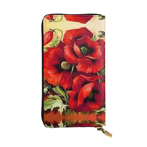 Schöne rote Mohnblume Druck Leder Lange Clutch Geldbörse für Frauen - Mode mit mehreren Kartenfächern, Münzfach Schöne rote Mohnblume Druck Leder Lange Clutch Geldbörse für Frauen - Mode mit mehreren Kartenfächern, Münzfach von JaoXer