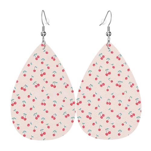 Schöne süße rote Kirsche Druck Leder Ohrringe für Frauen - baumelnde Tropfenohrringe, perfekt für Partys und Kostümzubehör, Einheitsgröße, Leder, kein Edelstein Schöne süße rote Kirsche Druck Leder Ohrringe für Frauen - baumelnde Tropfenohrringe, perfekt für Partys und Kostümzubehör, Einheitsgröße, Leder, kein Edelstein von JaoXer