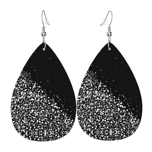 Schwarz Weiß Glitzer Druck Leder Ohrringe für Frauen - baumelnde Tropfenohrringe, perfekt für Partys und Kostümzubehör, Einheitsgröße, Leder, kein Edelstein Schwarz Weiß Glitzer Druck Leder Ohrringe für Frauen - baumelnde Tropfenohrringe, perfekt für Partys und Kostümzubehör, Einheitsgröße, Leder, kein Edelstein von JaoXer
