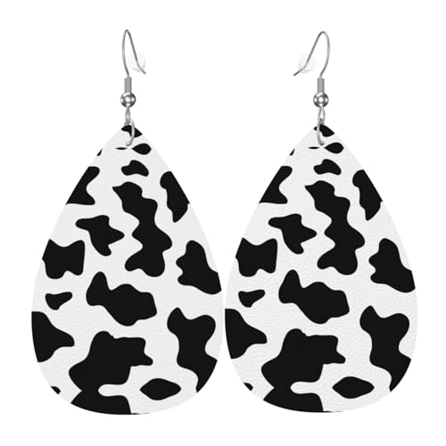 Schwarze und weiße Kuh-Druck-Leder-Ohrringe für Frauen - baumelnde Tropfenohrringe, perfekt für Partys und Kostümzubehör, Einheitsgröße, Leder, kein Edelstein Schwarze und weiße Kuh-Druck-Leder-Ohrringe für Frauen - baumelnde Tropfenohrringe, perfekt für Partys und Kostümzubehör, Einheitsgröße, Leder, kein Edelstein von JaoXer