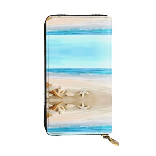 Seashells Sanddruck Leder Lange Clutch Geldbörse für Damen - Mode mit mehreren Kartenfächern, Münzfach, Schwarz, Einheitsgröße von JaoXer