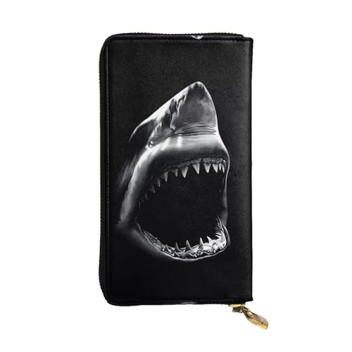 Shark Print Leder Lange Clutch Geldbörse für Frauen - Mode mit mehreren Kartenfächern, Münzfach, Schwarz, Einheitsgröße von JaoXer