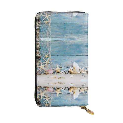 Shell Seestern Muster Druck Leder Lange Clutch Geldbörse für Frauen - Mode mit mehreren Kartenfächern, Münzfach, Schwarz, Einheitsgröße Shell Seestern Muster Druck Leder Lange Clutch Geldbörse für Frauen - Mode mit mehreren Kartenfächern, Münzfach, Schwarz, Einheitsgröße von JaoXer