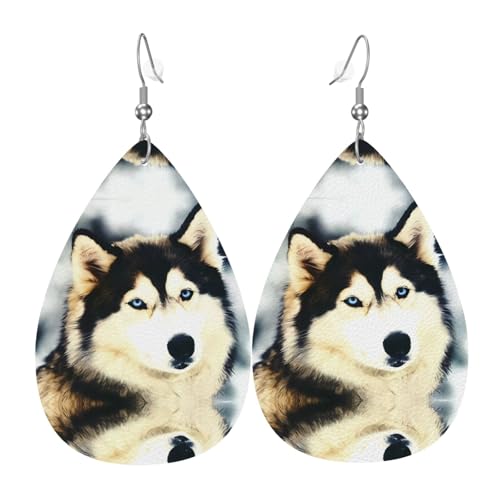 Sibirischer Husky Druck Leder Ohrringe für Frauen - baumelnde Tropfenohrringe, perfekt für Partys und Kostümzubehör, Einheitsgröße, Leder, kein Edelstein von JaoXer