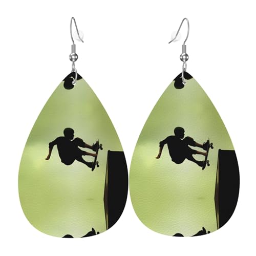 Skateboard Druck Leder Ohrringe für Frauen - baumelnde Tropfenohrringe, perfekt für Partys und Kostümzubehör, Einheitsgröße, Leder, kein Edelstein Skateboard Druck Leder Ohrringe für Frauen - baumelnde Tropfenohrringe, perfekt für Partys und Kostümzubehör, Einheitsgröße, Leder, kein Edelstein von JaoXer