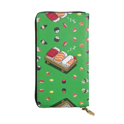 Sleeping Sushi Print Leder Lange Clutch Geldbörse für Frauen - Mode mit mehreren Kartenfächern, Münzfach, Schwarz, Einheitsgröße Sleeping Sushi Print Leder Lange Clutch Geldbörse für Frauen - Mode mit mehreren Kartenfächern, Münzfach, Schwarz, Einheitsgröße von JaoXer